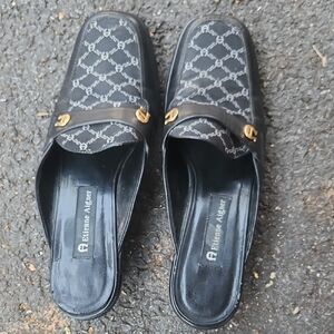 Etienne Aigner Black Loafers with Gold Details